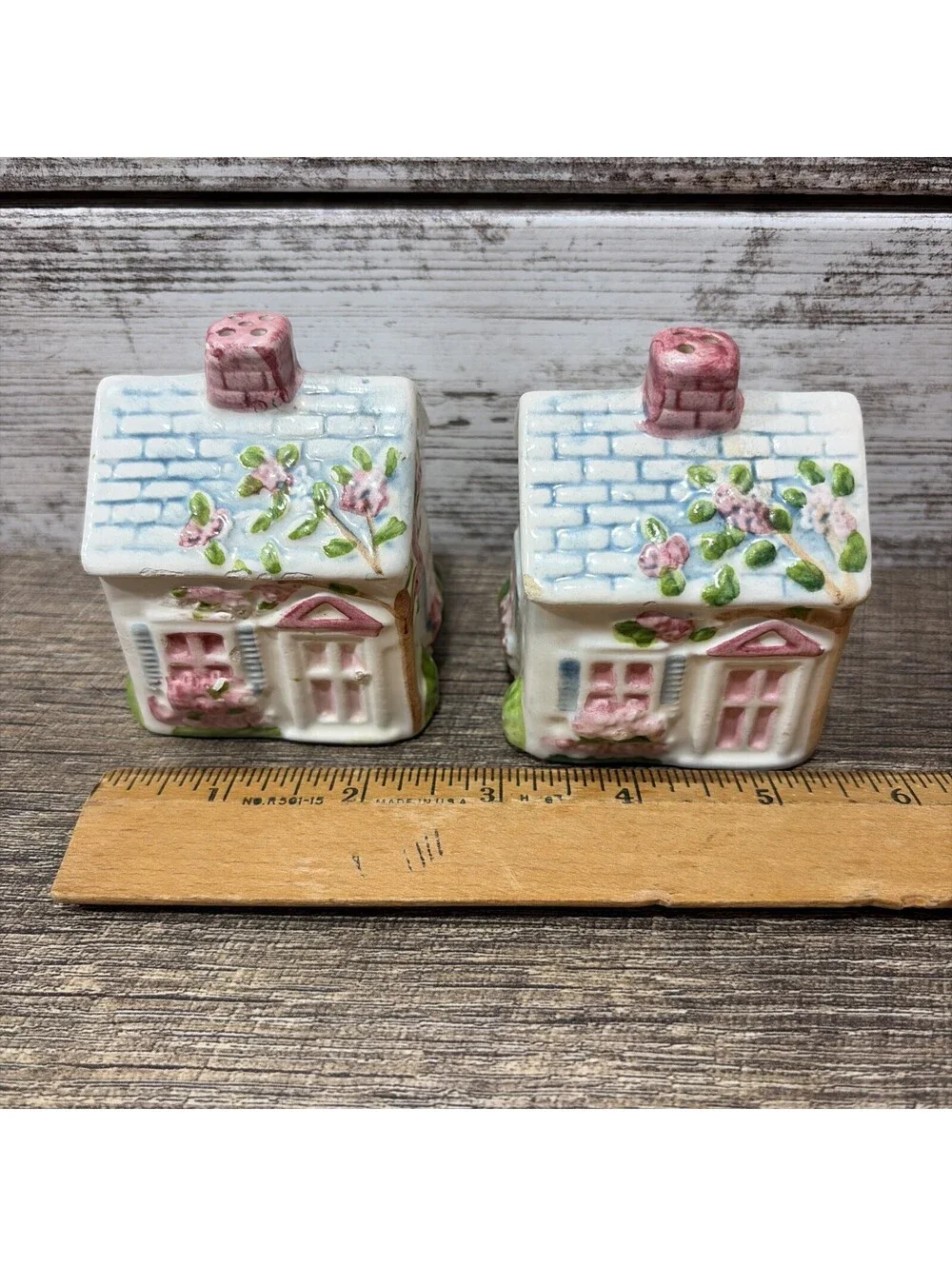 Vintage Our Town Salt & Pepper Shakers Country Cottage House Made In Brazil